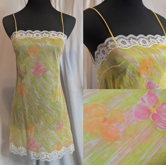Vintage 60s 70s Flower Power Floral Slip Dress - Picture 1 of 9